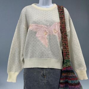vintage 80s adell barre butterfly acrylic knit crewneck sweater large retro cute